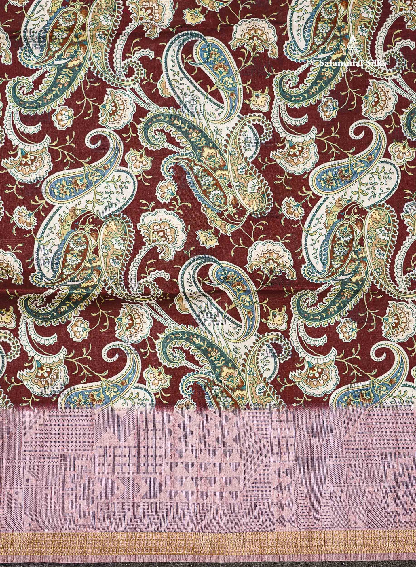 Beautiful Dark Maroon Semi Tussar Saree With Contrast Onion Pink Fancy Border