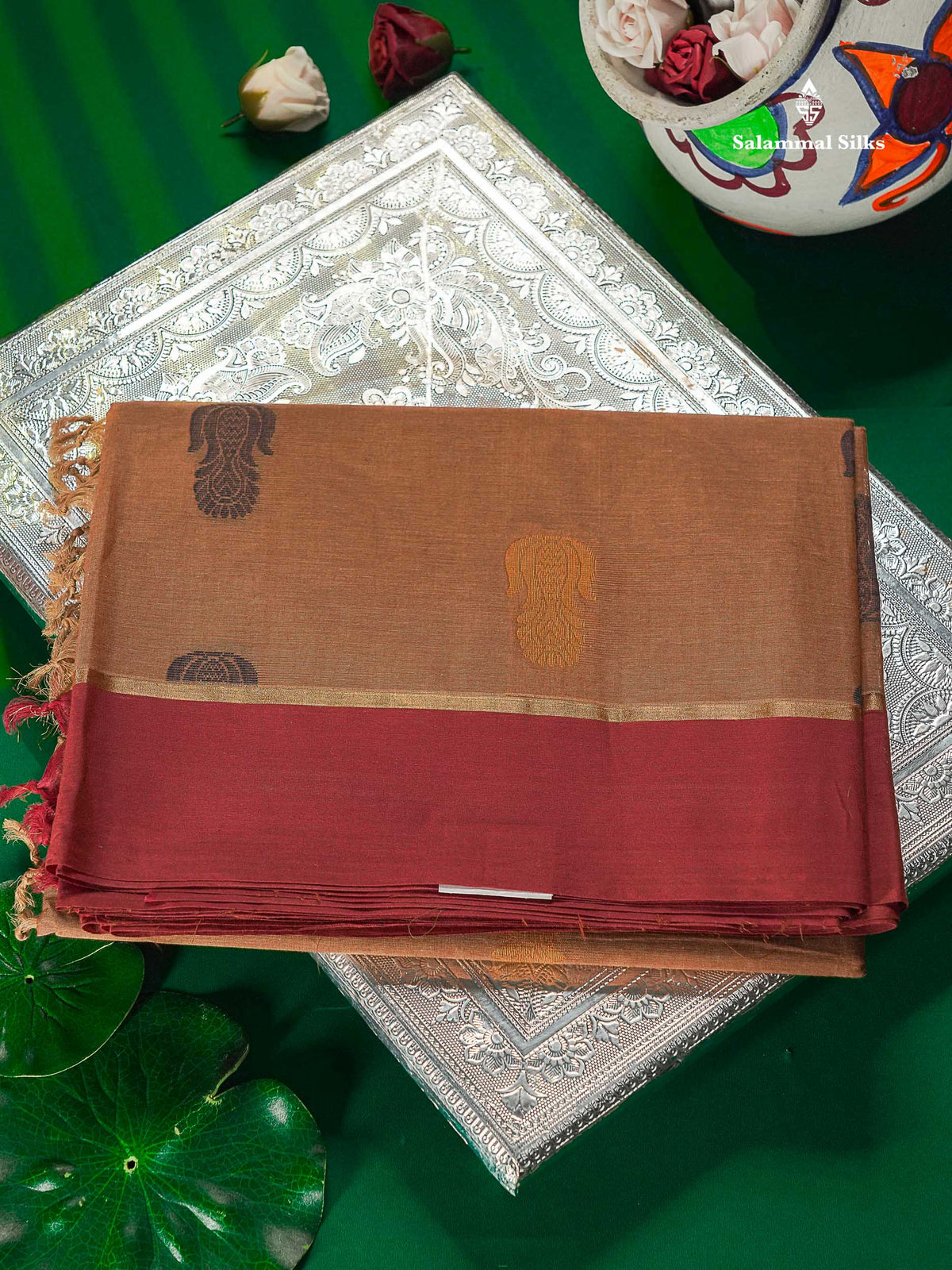 Pure Cotton Saree - Dual Tone Pink Colour Body Thread Work Butta With Pink Plain Border