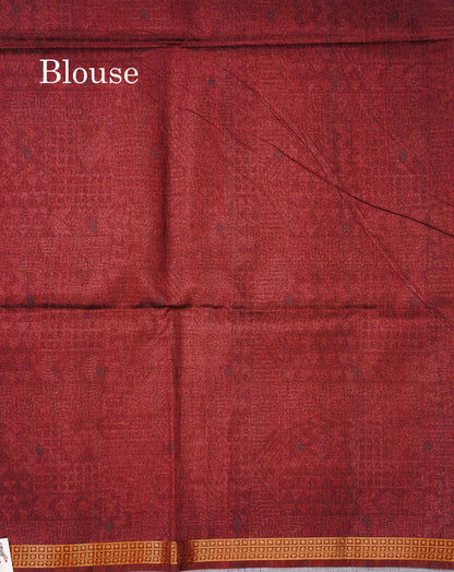 Beautiful Dark Maroon Semi Tussar Saree With Contrast Onion Pink Fancy Border