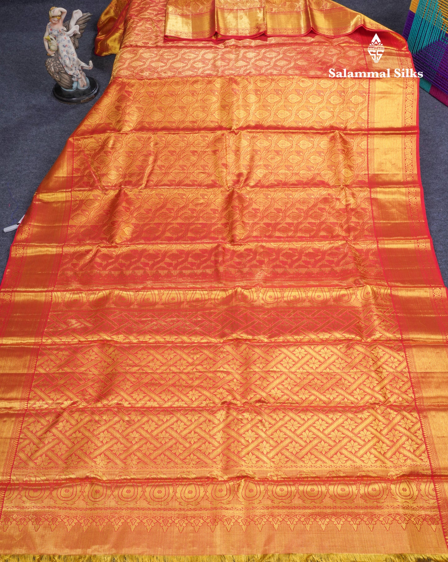 Red Beautiful Meenakari Work Grand Pure Kanjivaram Silk Saree With Self Border
