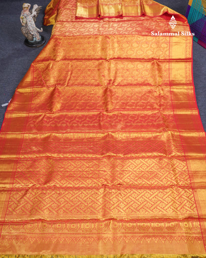 Red Beautiful Meenakari Work Grand Pure Kanjivaram Silk Saree With Self Border
