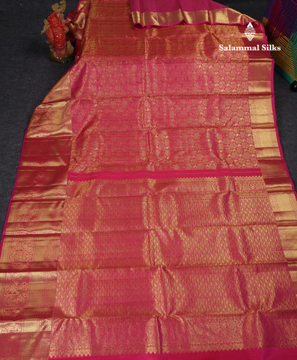 Beautiful Pink Bridal Pure Kanjivaram Silk Saree With Traditional Evening Morning Border
