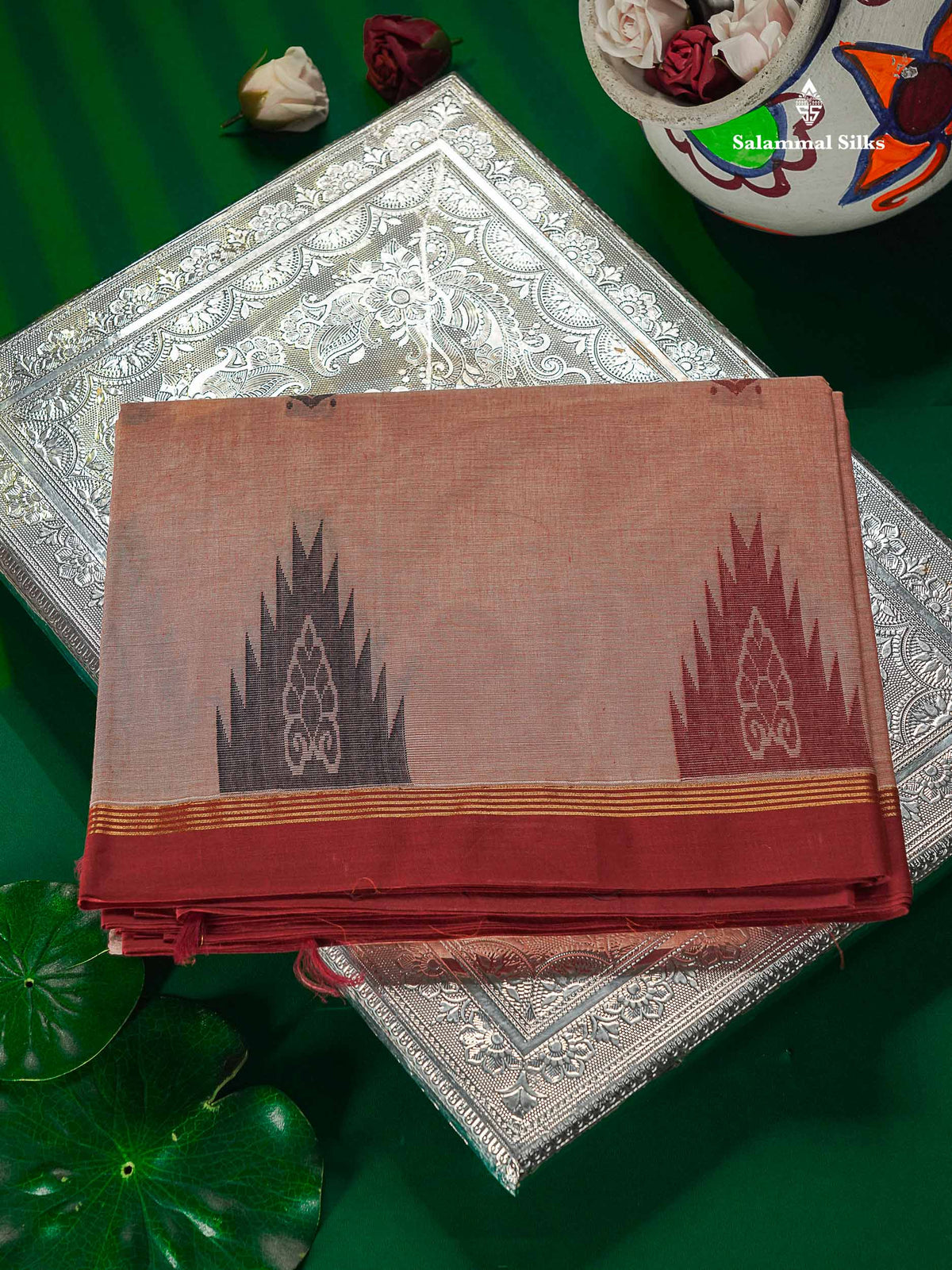 Pure Cotton Saree - Cream Yellow Colour Body Thread Work Butta With Temple Border