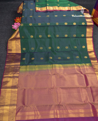 Peacock Green Pure Silk Mix Saree With Contrast Magenta Border