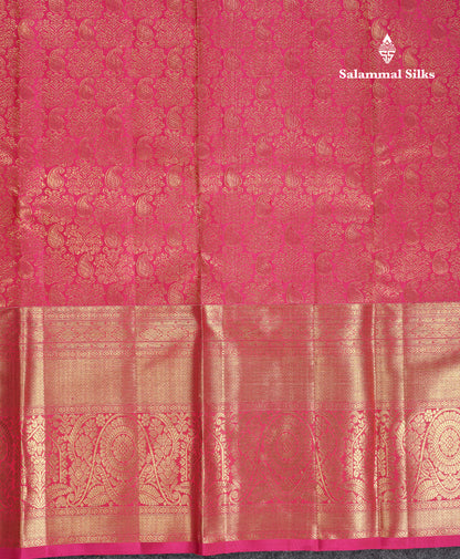 Beautiful Pink Bridal Pure Kanjivaram Silk Saree With Traditional Evening Morning Border