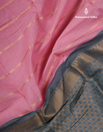 Beautiful Black Sungudi Cotton Saree With Contrast Peach Traditional Long Border