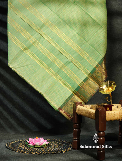 Beautiful Dark Bottle Green Traditional Checks Chettinad Pure Cotton Saree With Maroon Border