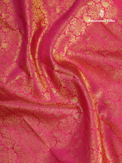 Beautiful Pink Bridal Pure Kanjivaram Silk Saree With Traditional Evening Morning Border