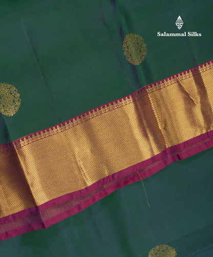 Peacock Green Pure Silk Mix Saree With Contrast Magenta Border