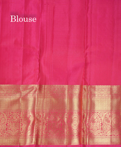 Beautiful Pink Bridal Pure Kanjivaram Silk Saree With Traditional Evening Morning Border