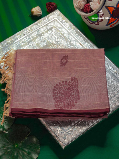 Pure Cotton Saree - Pinkish Maroon Colour Body Lines With Fancy Thread Work Buttas