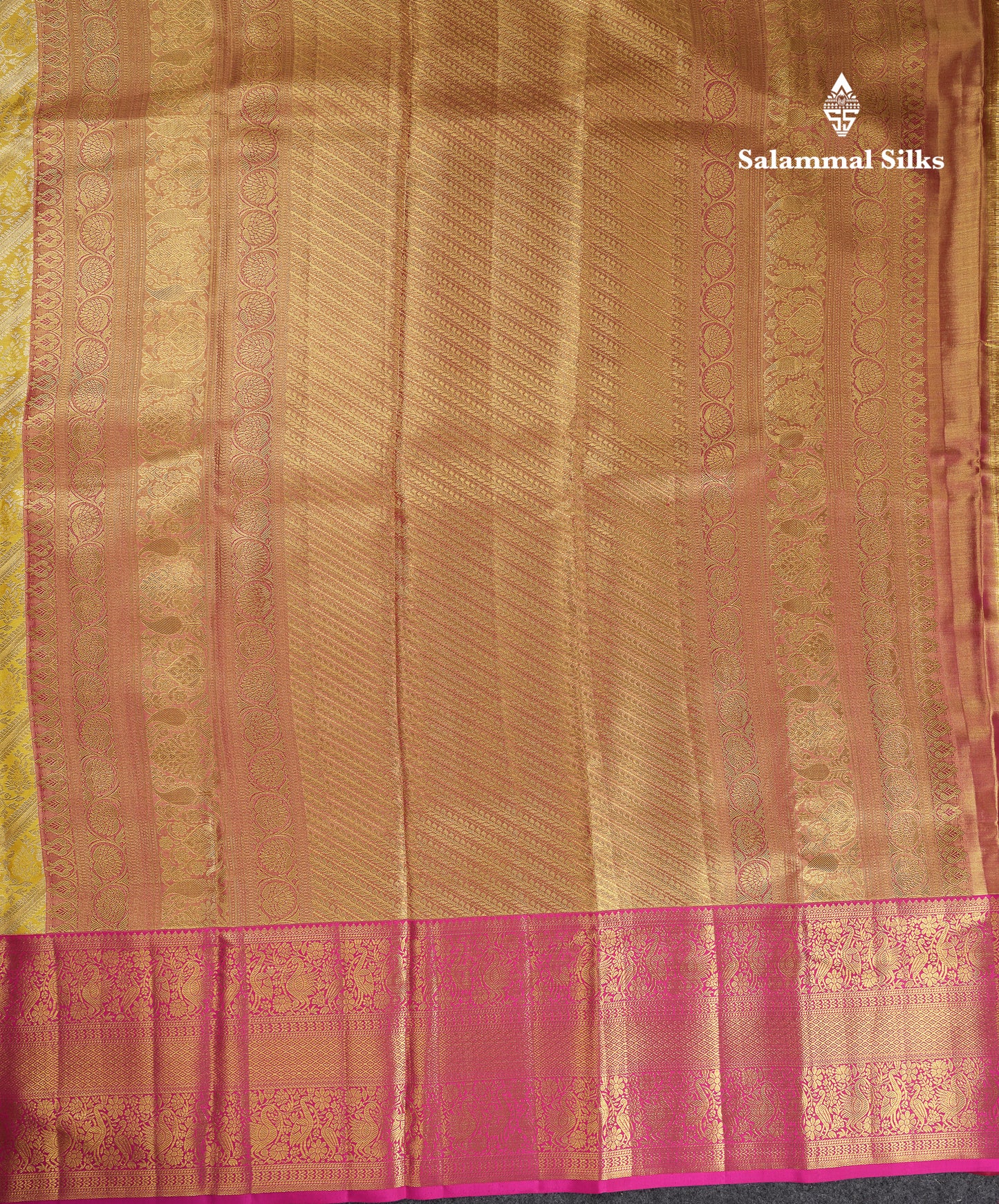 Beautiful Yellow Tissue Bridal Pure Kanjivaram Silk Saree With Contrast Pink Traditional Evening Morning Border