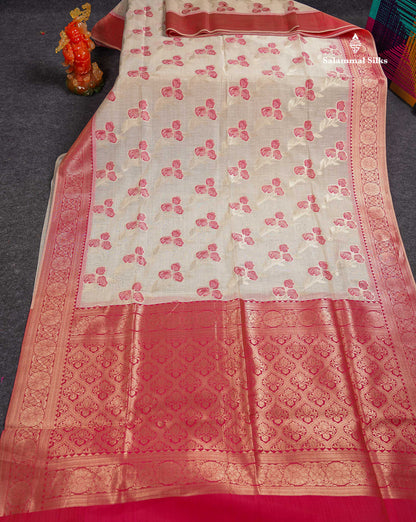 Elegant Cream Sandal Cotton Mix Saree With Contrast Pinkish Red Fancy Border