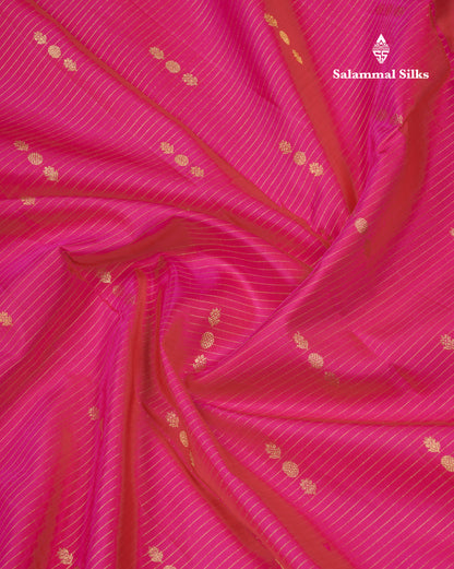 Magenta Vairaoosi Lines And Buttas Beautiful Pure Kanjivaram Silk Saree With Violet Evening Morning Border
