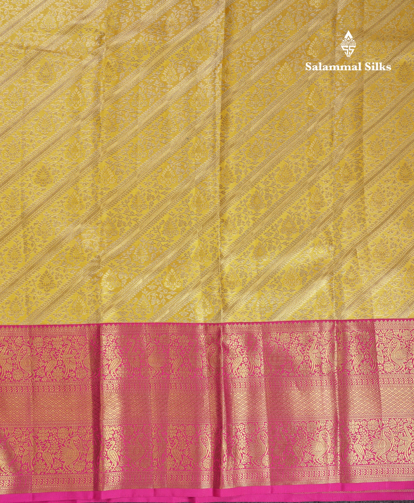 Beautiful Yellow Tissue Bridal Pure Kanjivaram Silk Saree With Contrast Pink Traditional Evening Morning Border
