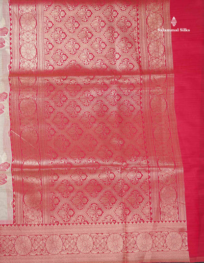Elegant Cream Sandal Cotton Mix Saree With Contrast Pinkish Red Fancy Border