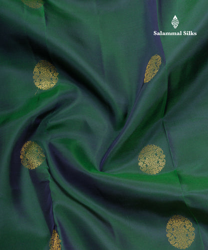 Peacock Green Pure Silk Mix Saree With Contrast Magenta Border