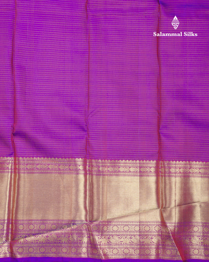 Magenta Vairaoosi Lines And Buttas Beautiful Pure Kanjivaram Silk Saree With Violet Evening Morning Border