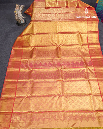 Magenta Pink Beautiful Gold Zari Jacquard Grand Bridal Pure Kanjivaram Silk Saree With Red Border