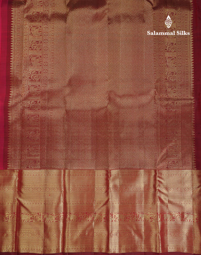 Beautiful Olive Mustard Yellow Pure Kanjivaram Silk Saree With Contrast Dark Brown Tradiional Evening Morning Border