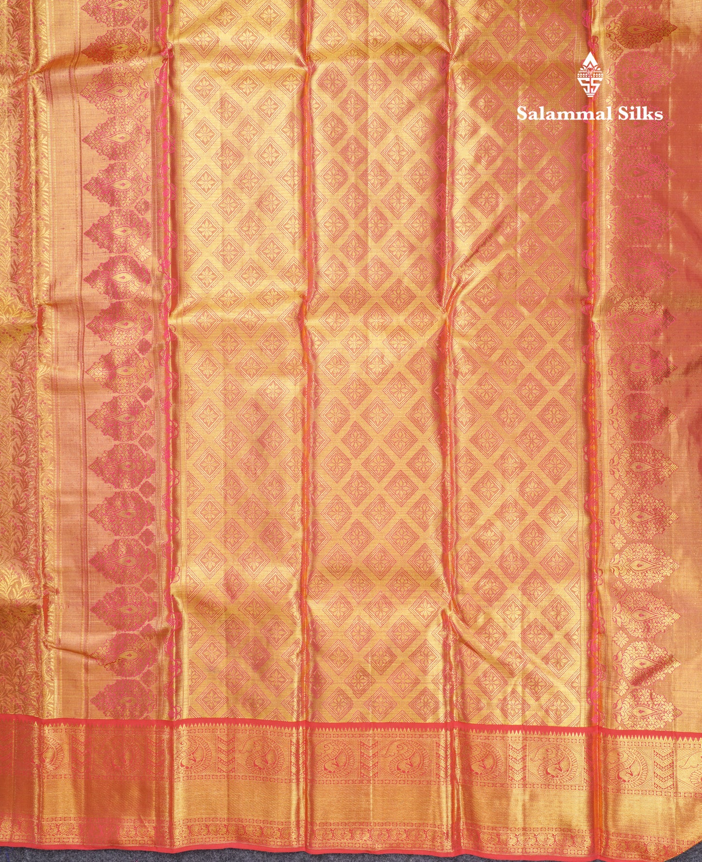 Magenta Pink Beautiful Gold Zari Jacquard Grand Bridal Pure Kanjivaram Silk Saree With Red Border