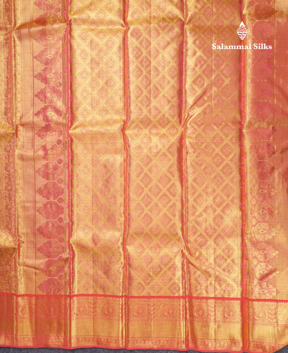 Magenta Pink Beautiful Gold Zari Jacquard Grand Bridal Pure Kanjivaram Silk Saree With Red Border