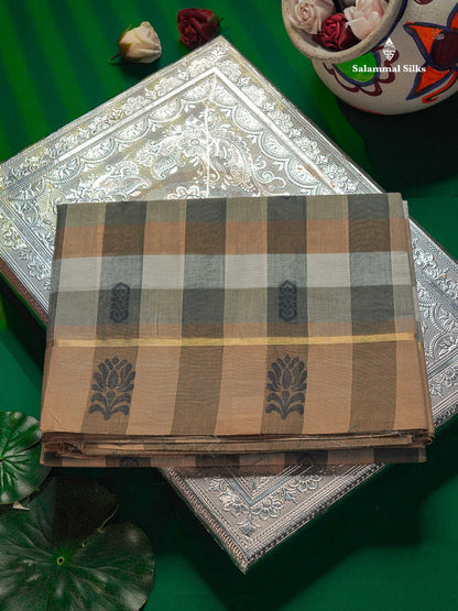 Pure Cotton Saree - Multicolor Body Checks With Thread Work Butta & Blouse