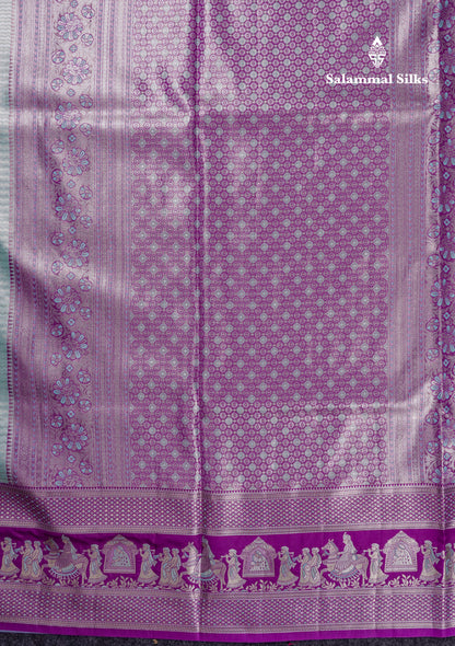 Beautiful Light Green Tissue Silk Mix Saree With Contrast Vadamalli Traditional Pallaku Evening Morning Border