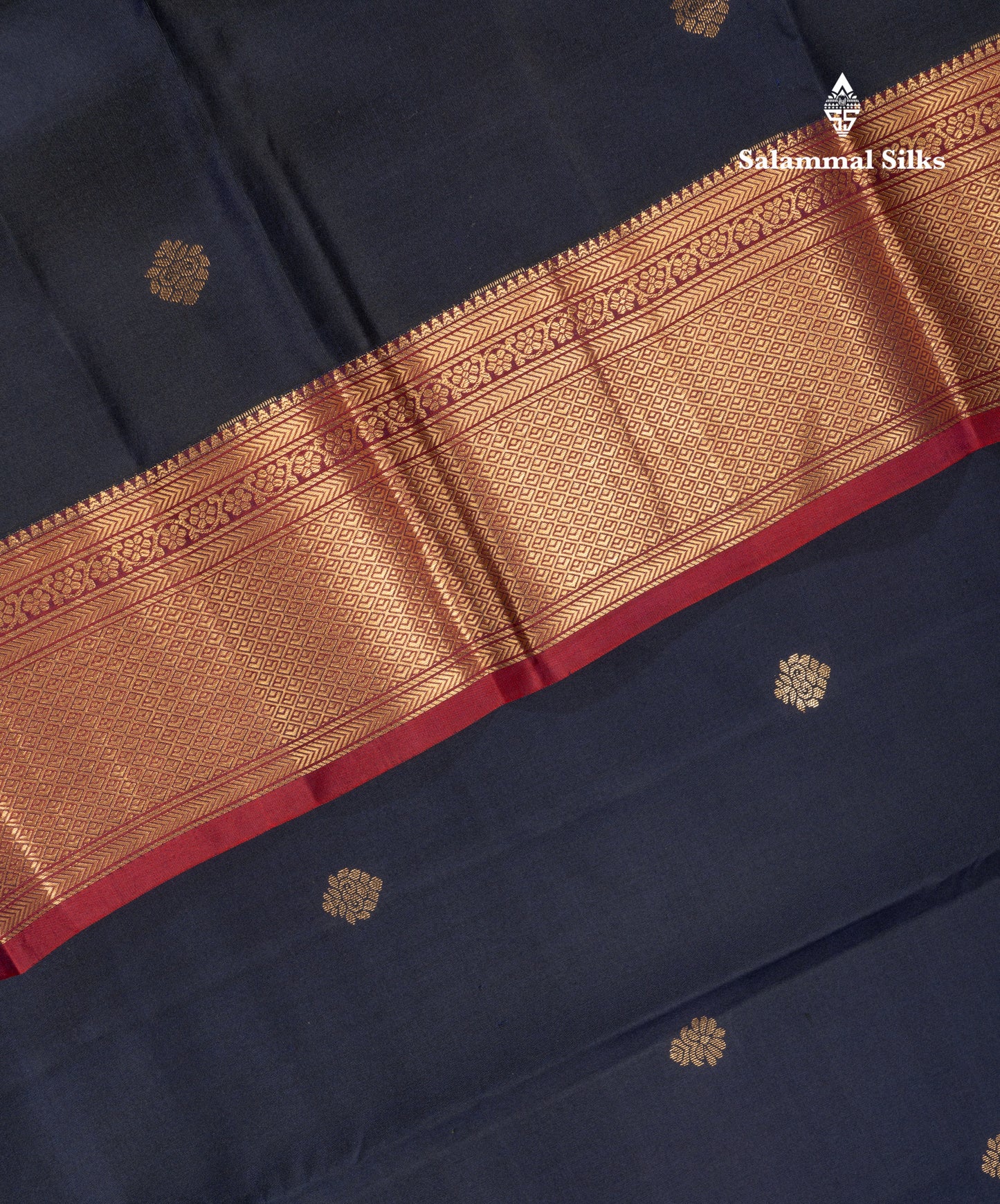 Navy Blue Pure Silk Mix Saree With Contrast Pinkish Red Border