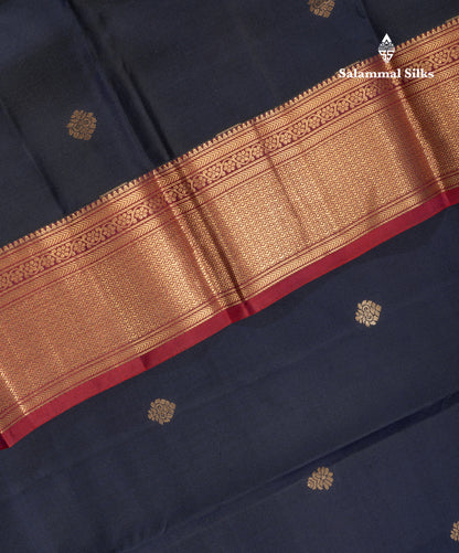 Navy Blue Pure Silk Mix Saree With Contrast Pinkish Red Border