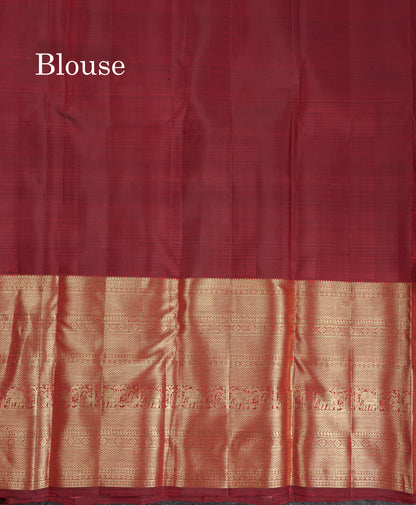 Beautiful Olive Mustard Yellow Pure Kanjivaram Silk Saree With Contrast Dark Brown Tradiional Evening Morning Border