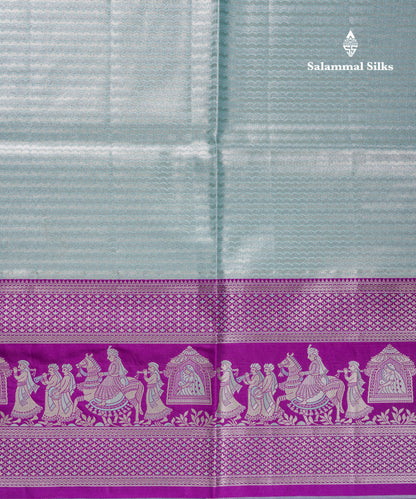 Beautiful Light Green Tissue Silk Mix Saree With Contrast Vadamalli Traditional Pallaku Evening Morning Border