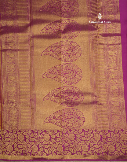 Mustard Yellow Bridal Pure Kanjivaram Silk Saree With Magenta Border