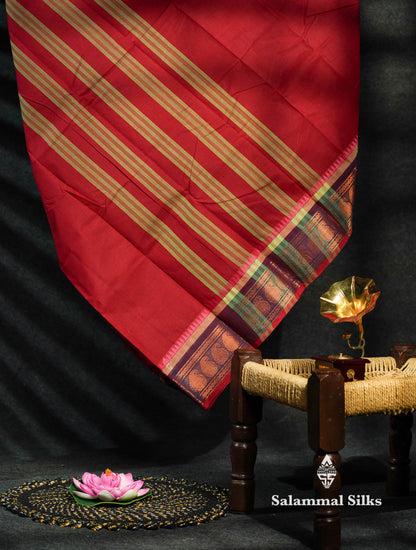 Beautiful Maroon Chettinad Plain Pure Cotton Saree With Violet Border
