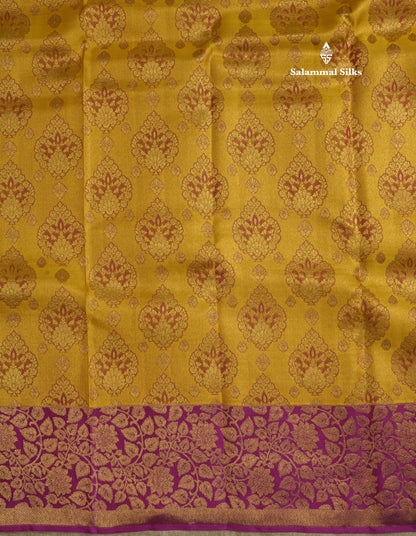 Mustard Yellow Bridal Pure Kanjivaram Silk Saree With Magenta Border