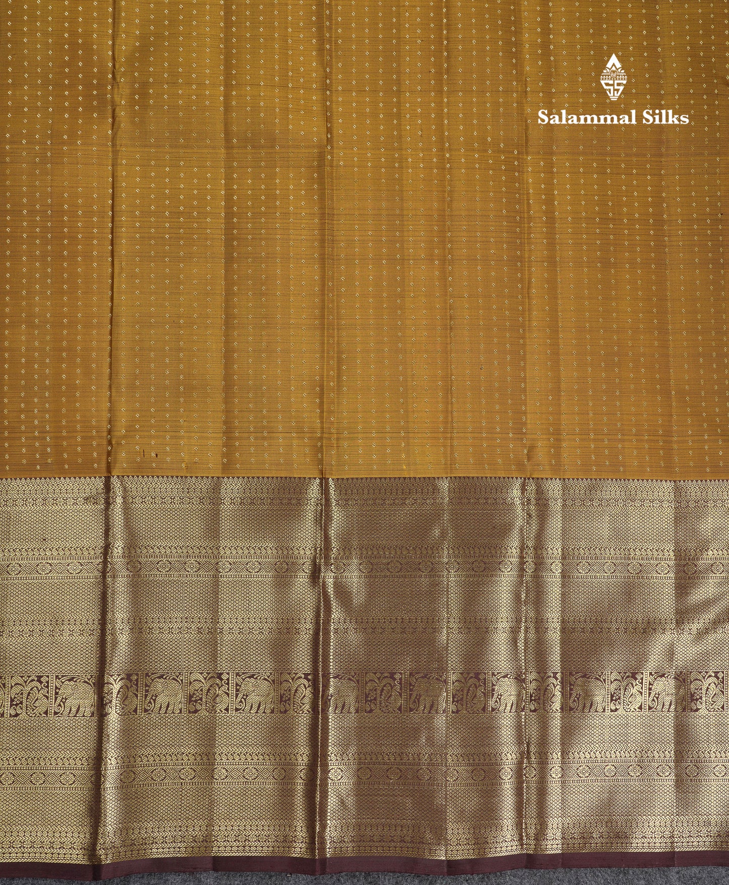 Beautiful Olive Mustard Yellow Pure Kanjivaram Silk Saree With Contrast Dark Brown Tradiional Evening Morning Border