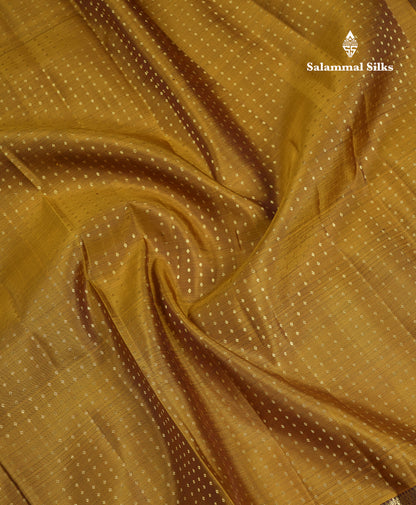Beautiful Olive Mustard Yellow Pure Kanjivaram Silk Saree With Contrast Dark Brown Tradiional Evening Morning Border