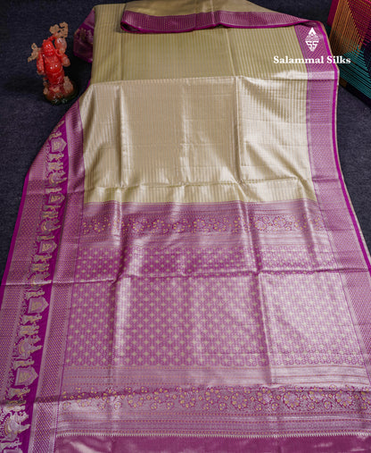 Beautiful Light Green Tissue Silk Mix Saree With Contrast Vadamalli Traditional Pallaku Evening Morning Border