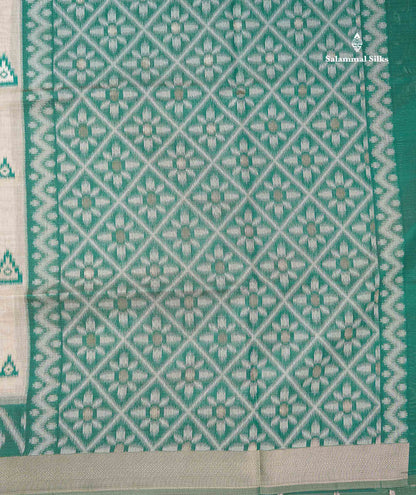 Elegant Cream Sandal Cotton Mix Saree With Contrast Peacock Green Border
