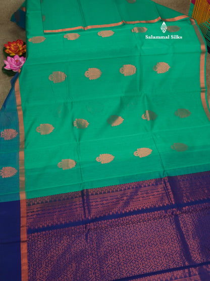Sapphire Green Beautiful SICO Cotton Saree With Rama Blue Border