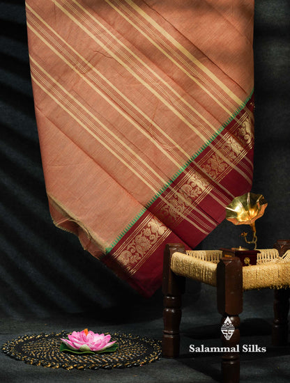 Beautiful Green Plain Pure Chettinad Cotton Saree With Traditional Ganga Jamuna Border