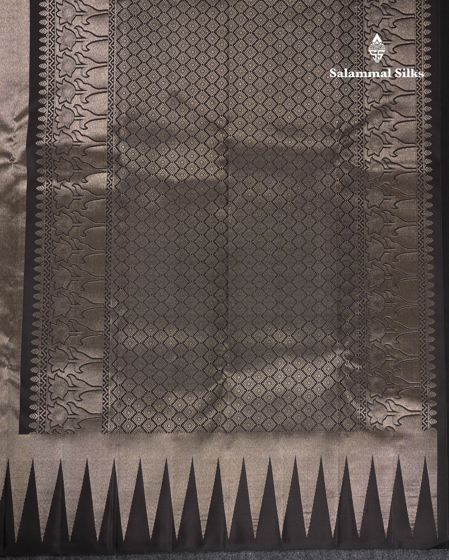 Beautiful Gold Zari Work Pure Kanjivaram Silk Saree With Tradiional Temple Border