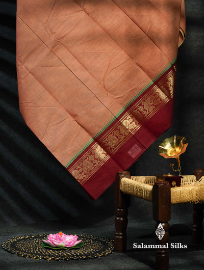 Beautiful Green Plain Pure Chettinad Cotton Saree With Traditional Ganga Jamuna Border