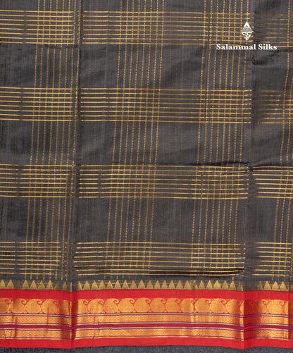 Koravi Grey Pure Silk Cotton Saree With Contrast Chilly Red Traditional Border