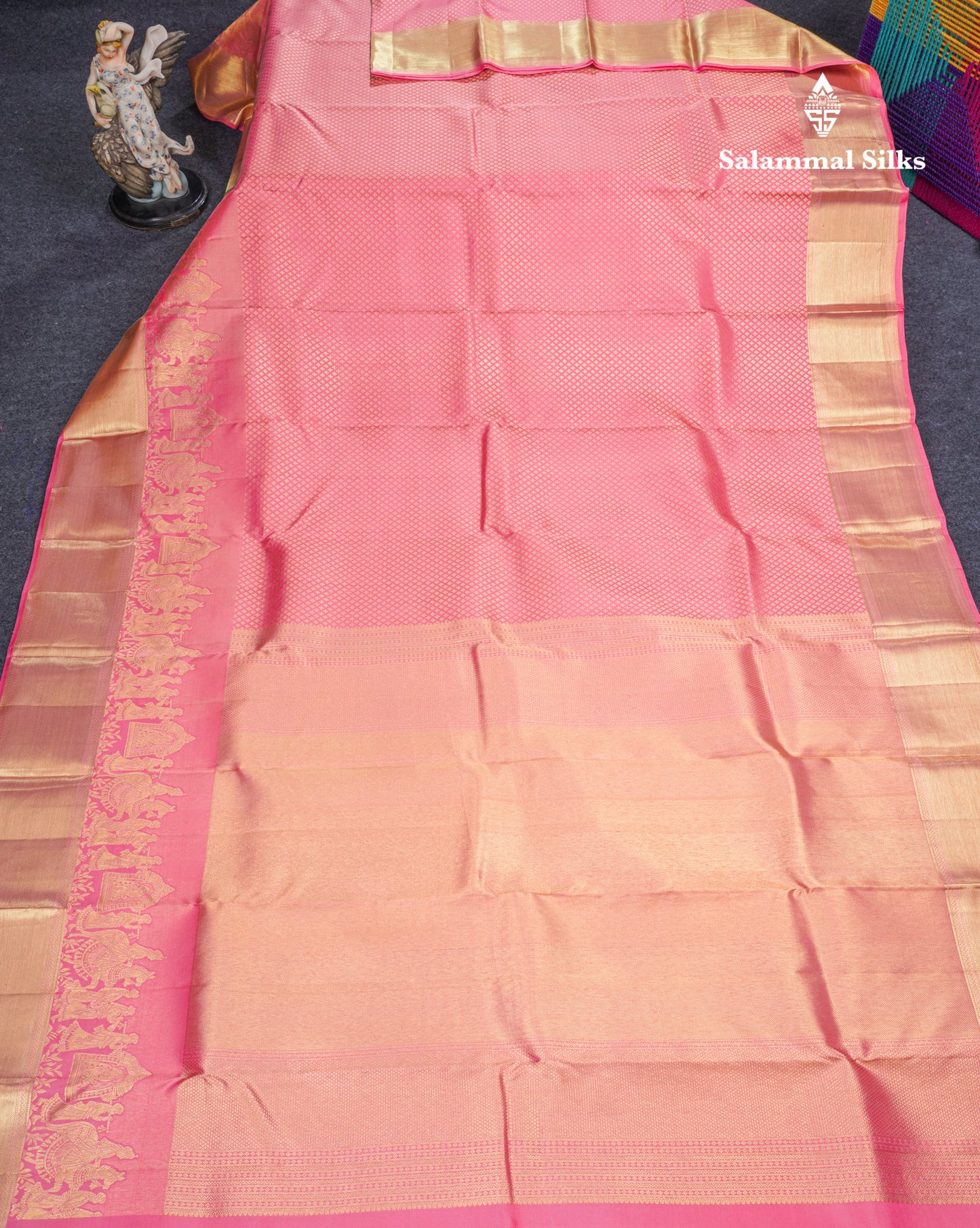 Light Pink Grand Pallakku Bridal Pure Kanjivaram Silk Saree With Self Border