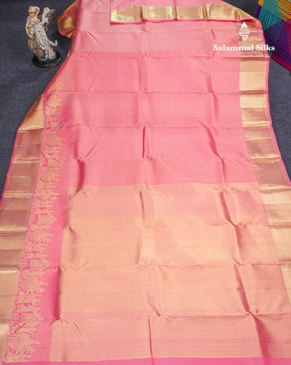 Light Pink Grand Pallakku Bridal Pure Kanjivaram Silk Saree With Self Border