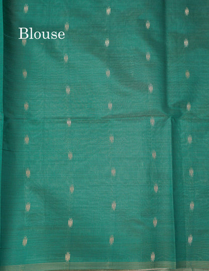 Elegant Cream Sandal Cotton Mix Saree With Contrast Peacock Green Border
