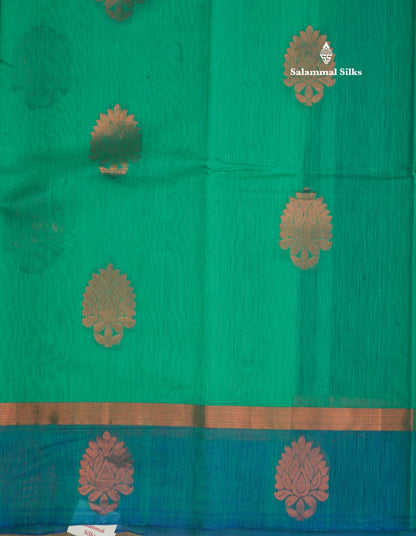 Sapphire Green Beautiful SICO Cotton Saree With Rama Blue Border