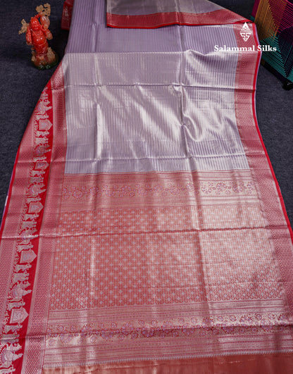Beautiful Light Green Tissue Silk Mix Saree With Contrast Vadamalli Traditional Pallaku Evening Morning Border