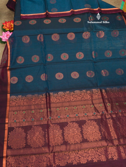 Maroon Beautiful SICO Cotton Saree With Green Border